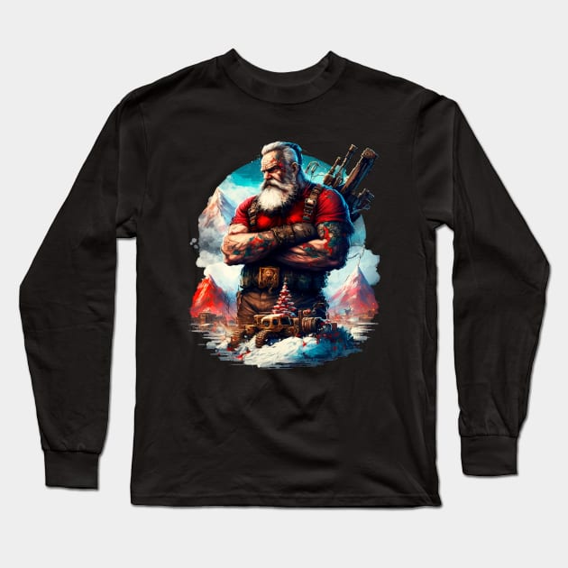 BADASS SANTA, Violent Night-inspired Christmas design Long Sleeve T-Shirt by Buff Geeks Art